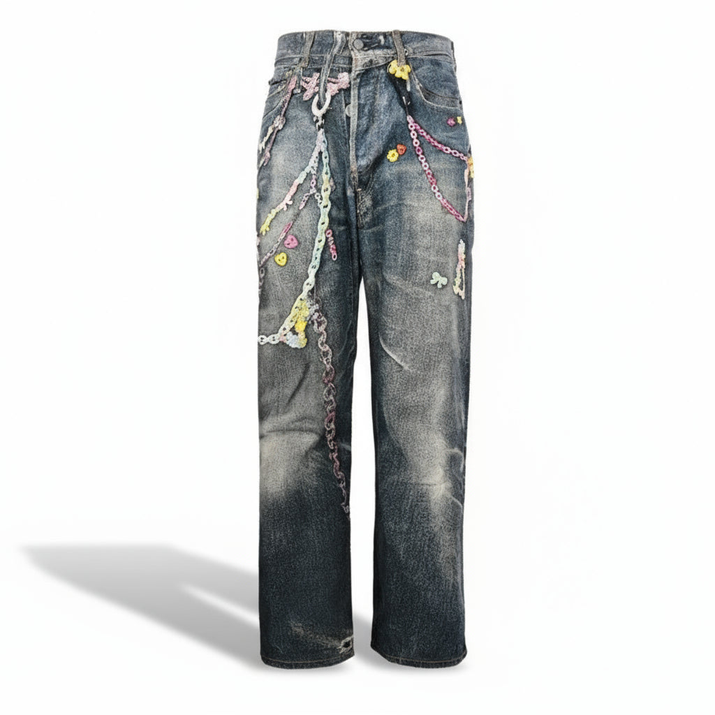 Acne Studios Vintage Chain Detail Loose Blue Jeans