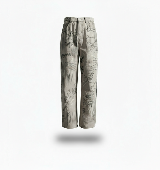 Balenciaga Distressed Washed Graffiti Jeans