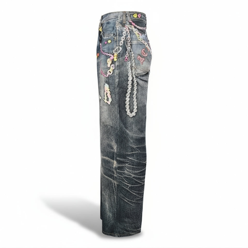 Acne Studios Vintage Chain Detail Loose Blue Jeans