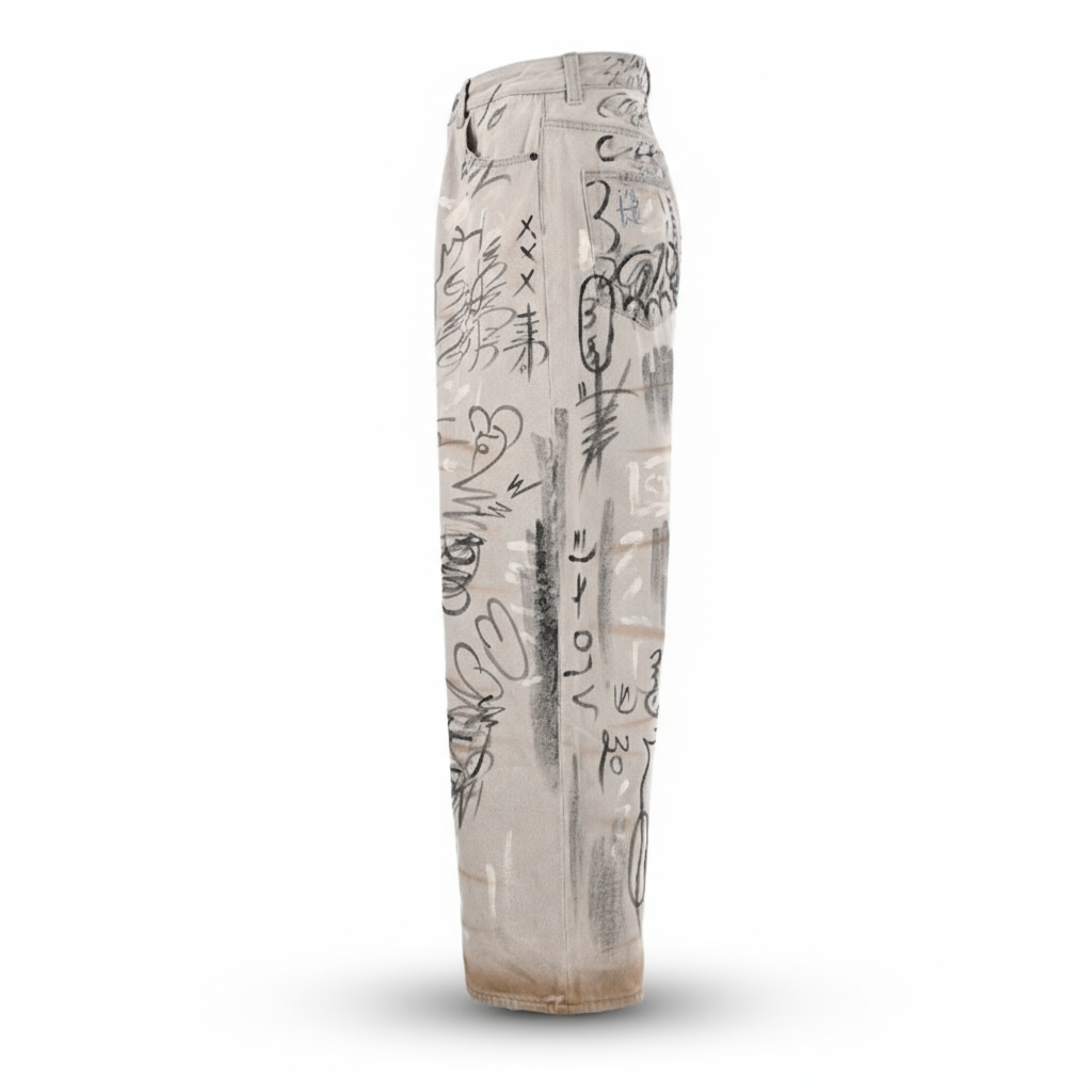 Balenciaga Distressed Washed Graffiti Jeans