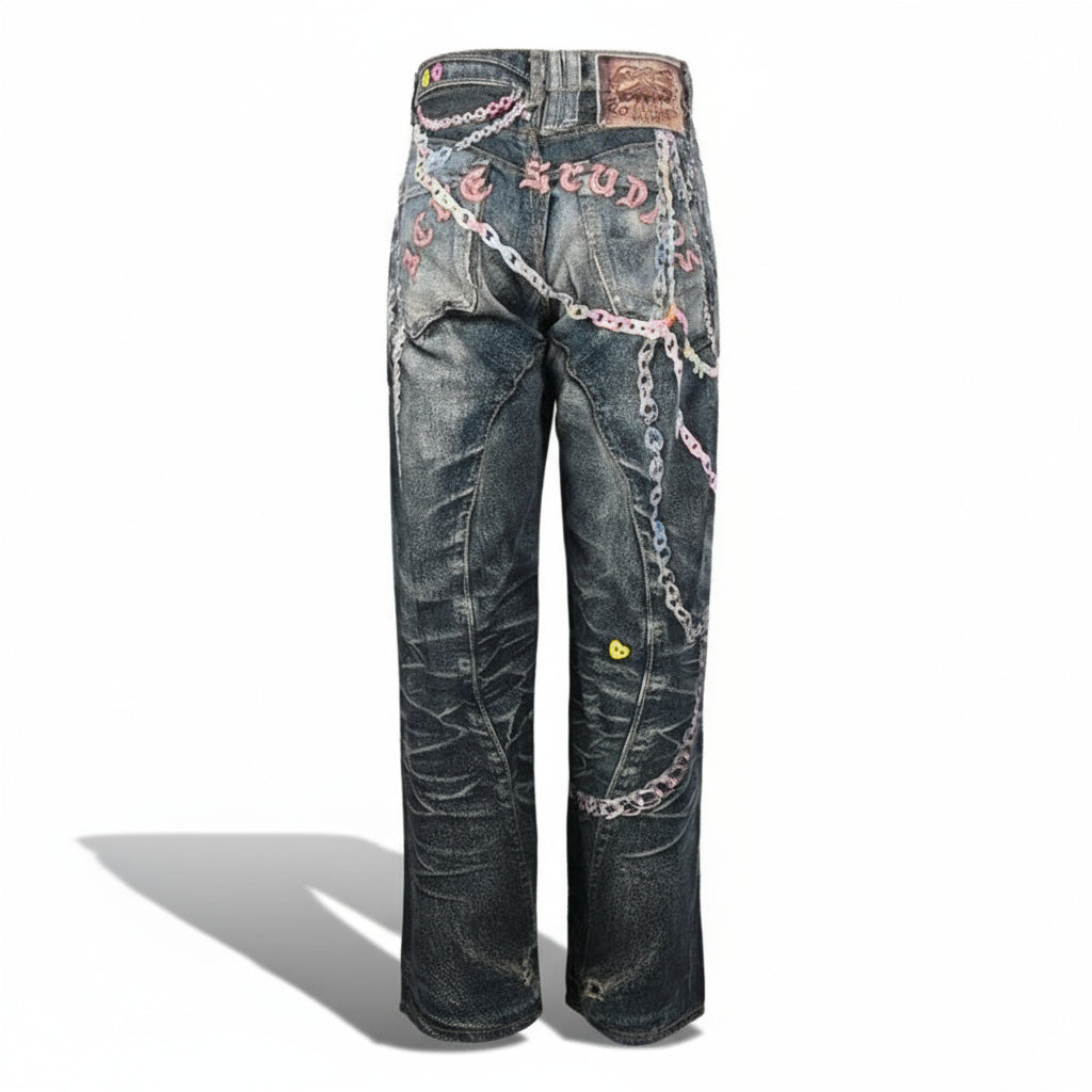 Acne Studios Vintage Chain Detail Loose Blue Jeans