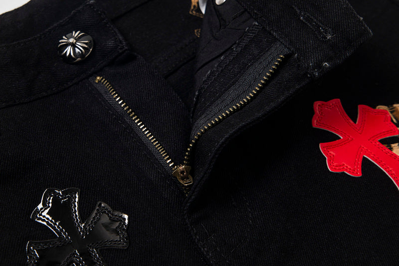 Chrome Hearts Jeans Red and Black Cross